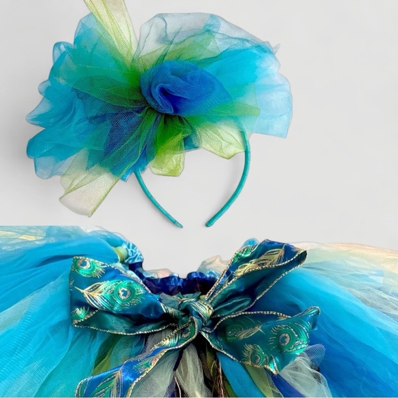 Handmade Peacock Costume Tulle Tutu Skirt and Fascinator – Girls Size 7 Dress-Up - Picture 11 of 11